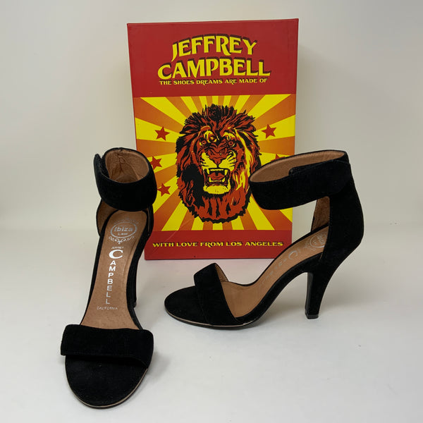 Jeffrey Campbell Charvet Black Suede Open Toe Ankle Strap High Heels Shoes 6
