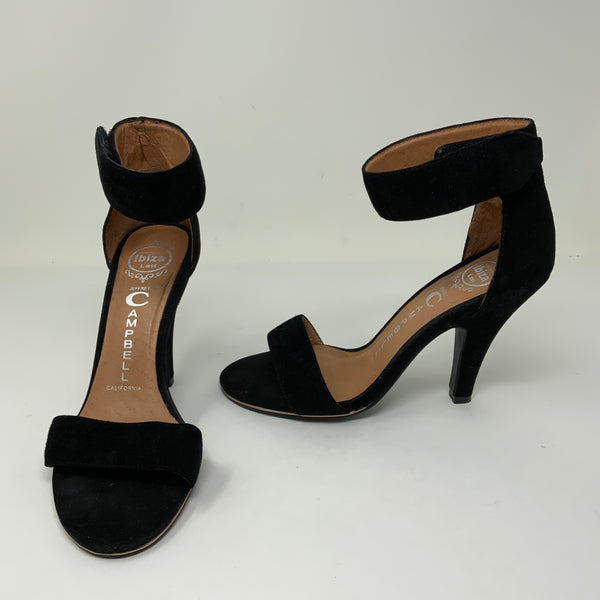 Jeffrey Campbell Charvet Black Suede Open Toe Ankle Strap High Heels Shoes 6