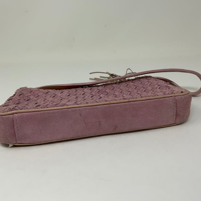 Elliott Lucca Pink Suede Woven Braided Metallic Beaded Mini Shoulder Purse Bag