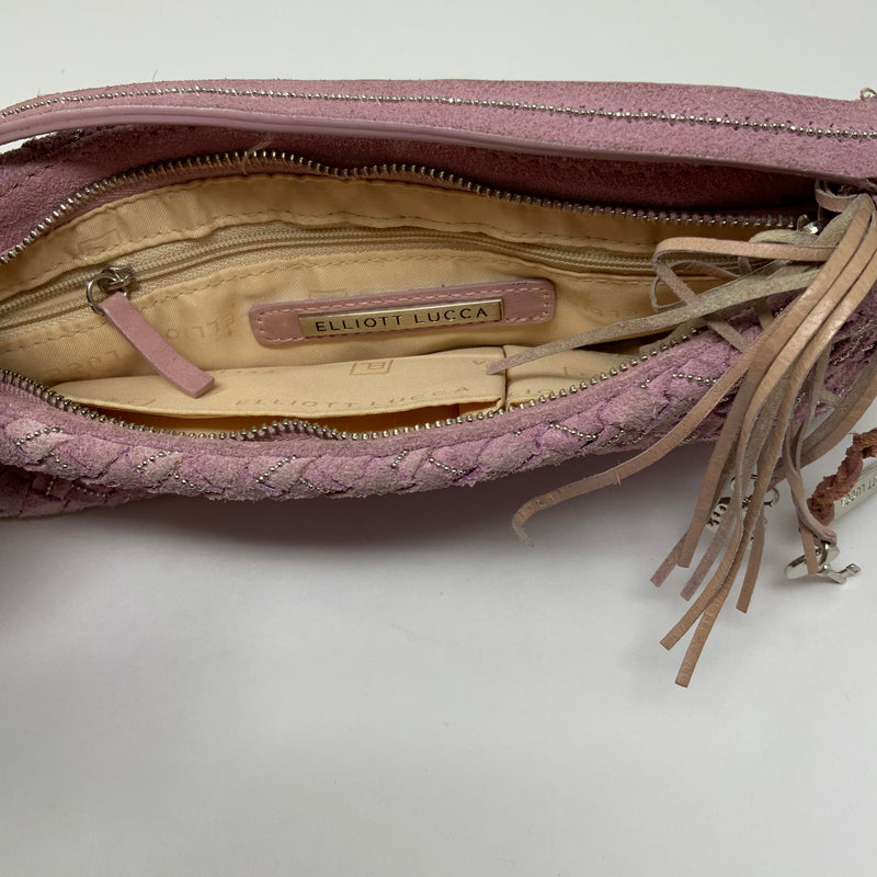 Elliott Lucca Pink Suede Woven Braided Metallic Beaded Mini Shoulder Purse Bag