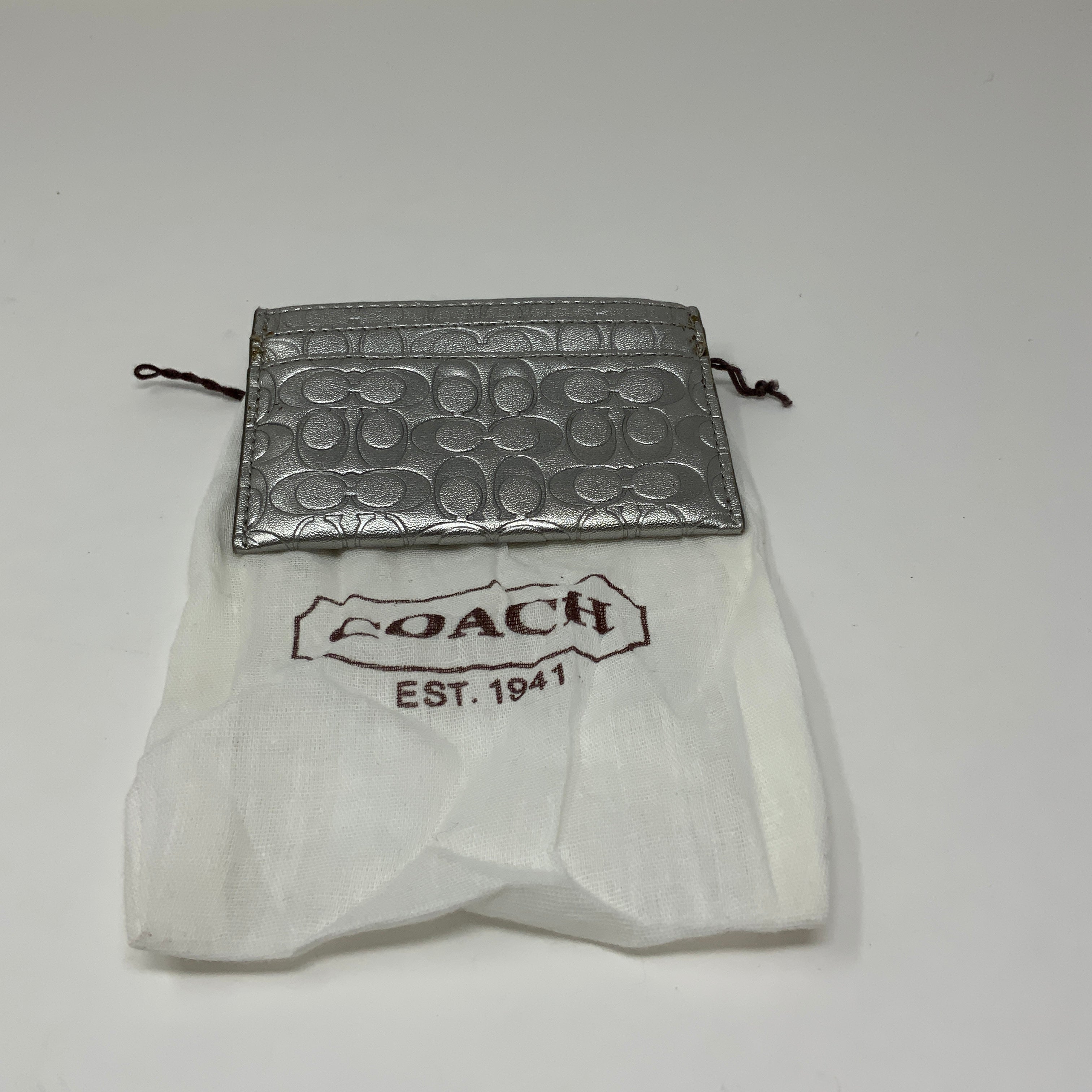 Coach Silver Metallic C Logo Embossed Print Multi Card Wallet