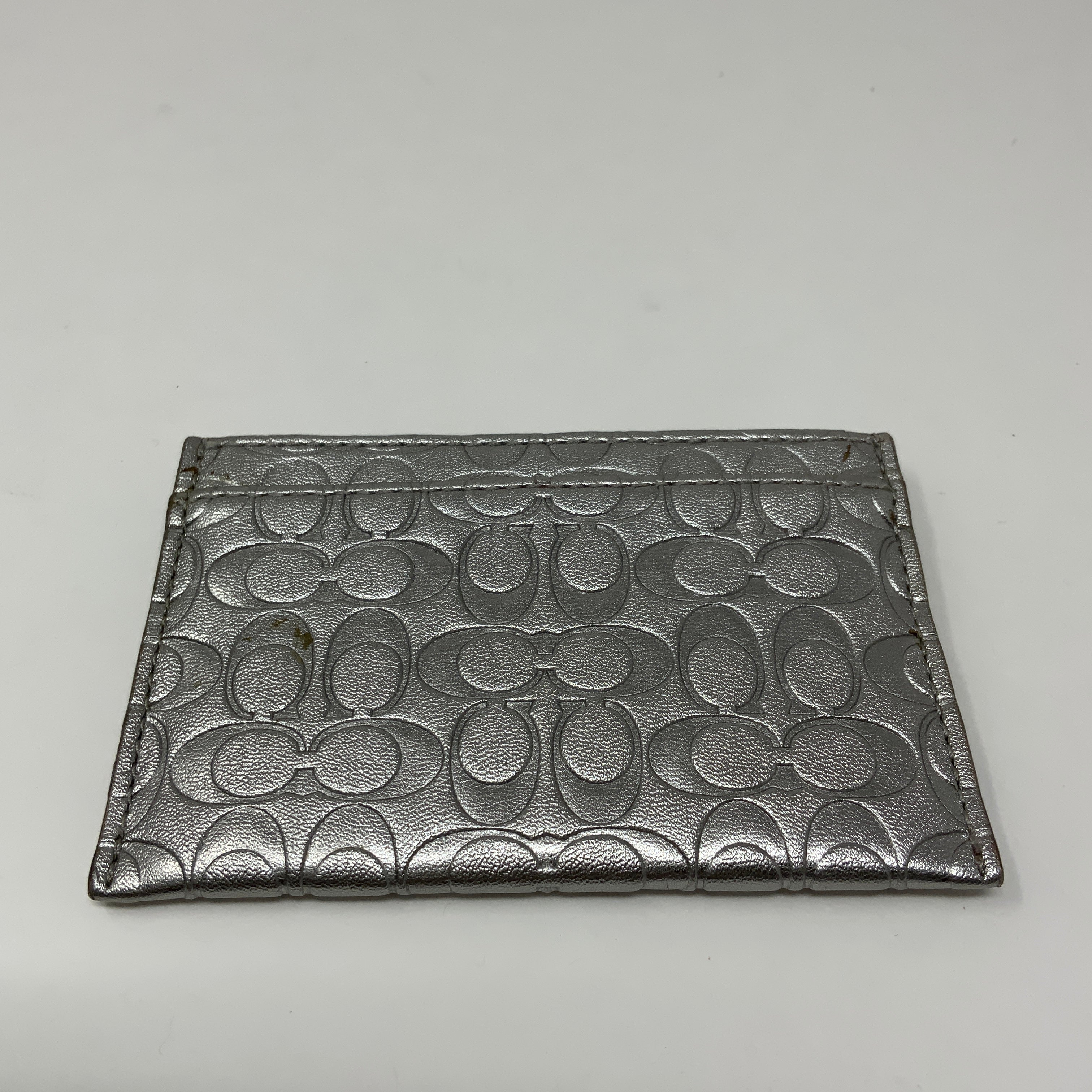 Coach Silver Metallic C Logo Embossed Print Multi Card Wallet