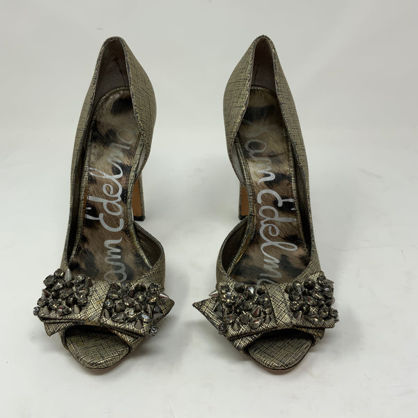 Sam Edelman Lorna Textured Leather Studded Bow Peep Toe Platform High Heels Shoe