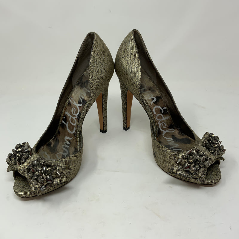Sam Edelman Lorna Textured Leather Studded Bow Peep Toe Platform High Heels Shoe