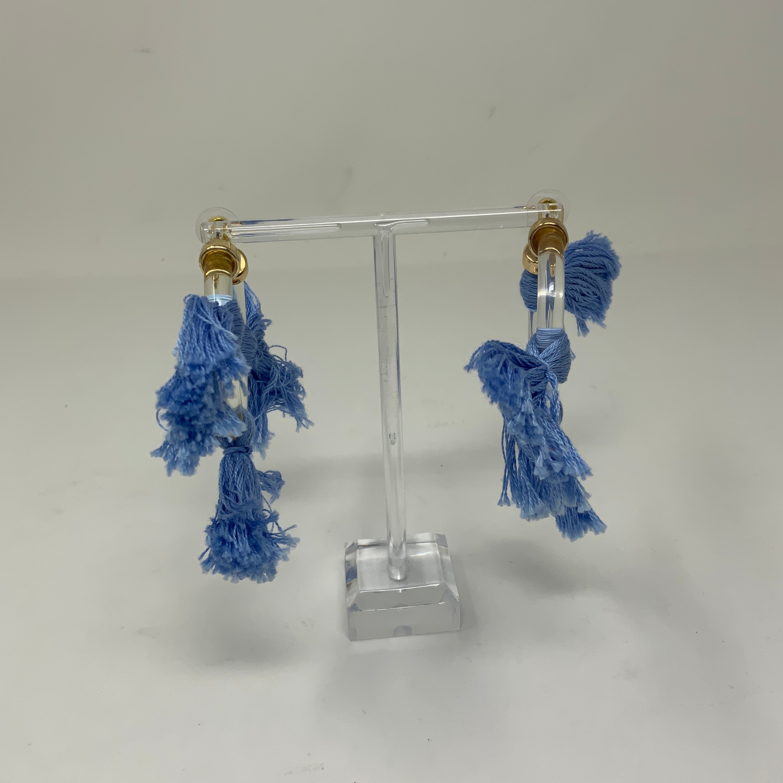 The Tiny Tassel Lucite Hoop Blue Fringe Statement Earrings