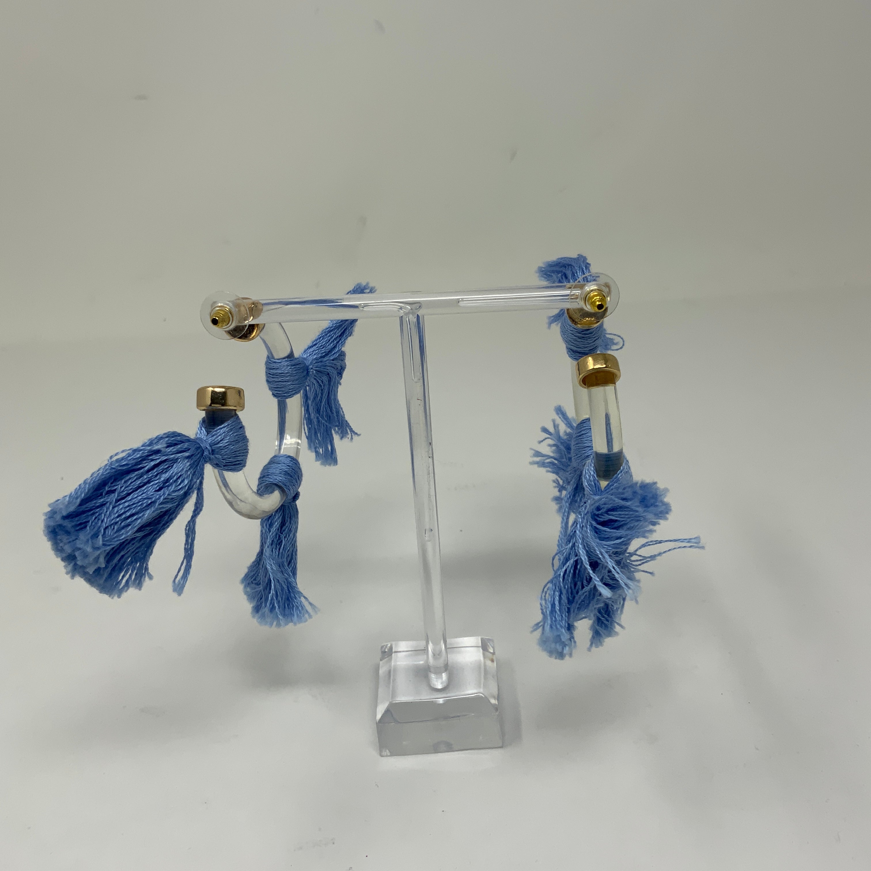 The Tiny Tassel Lucite Hoop Blue Fringe Statement Earrings