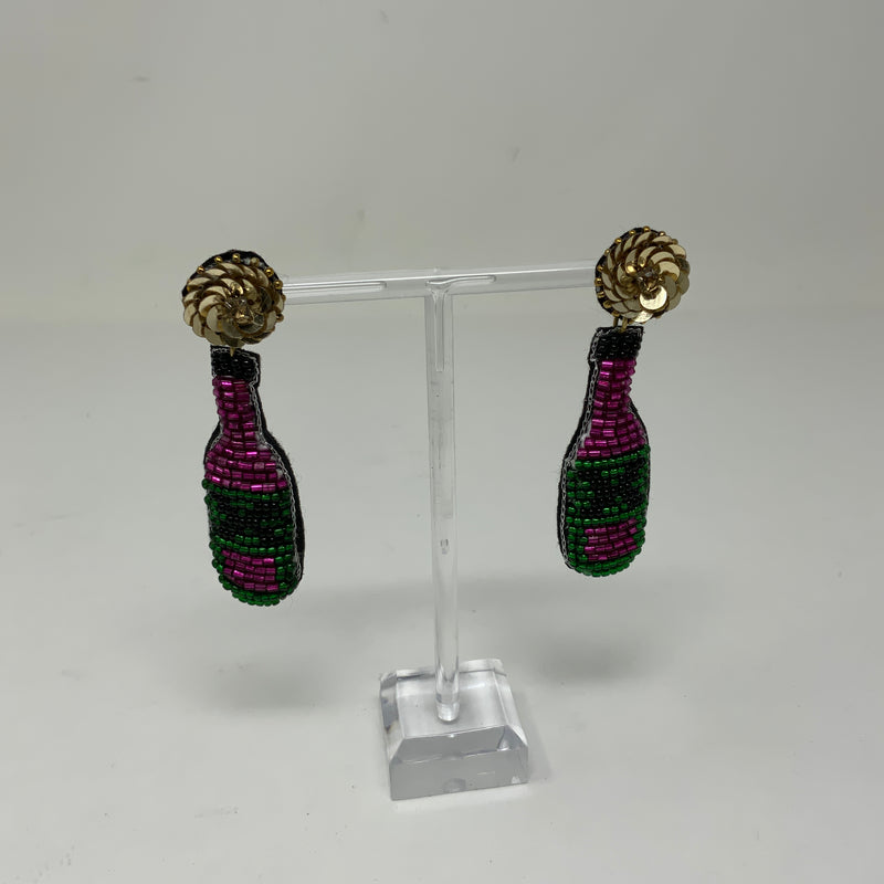 Tiny Tassel Beaded Sequin Embellished Champagne Party Statement Earrings