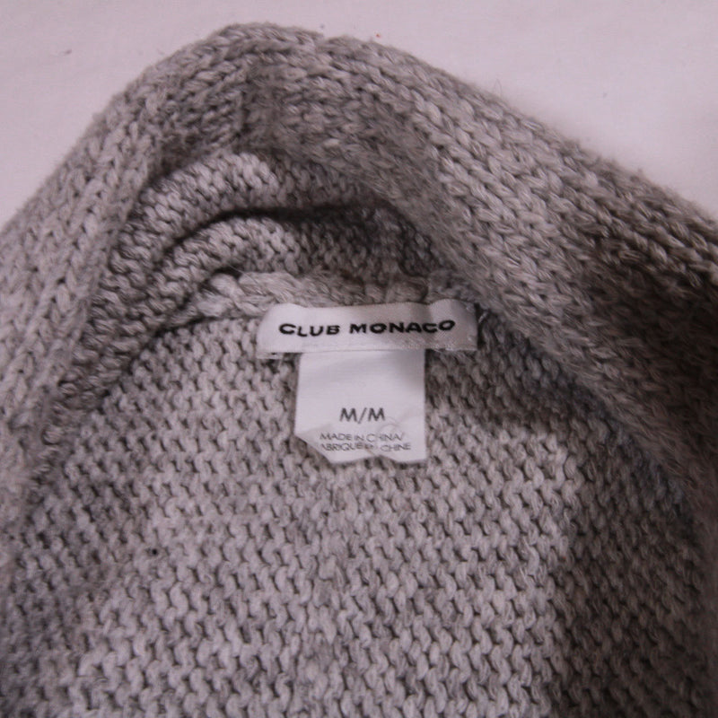Club Monaco Wool Blend Knit Stretch Cowl Roll Collar Open Front Cardigan Sweater