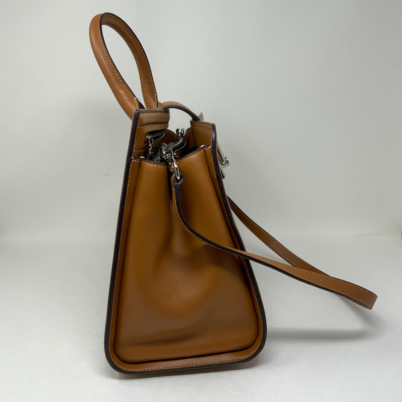 Marc Jacobs West End Large Leather Satchel Bag Purse Crossbody Tote Maple Tan
