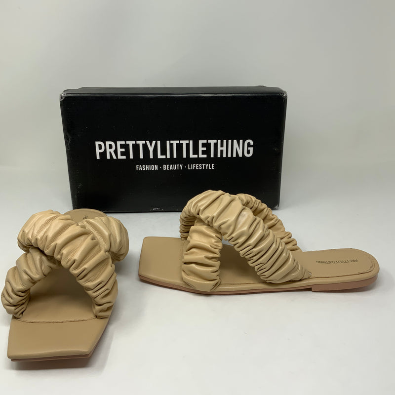 NEW PrettyLittleThing Faux Vegan Leather Square Toe Twin Ruched Strap Sandals 7