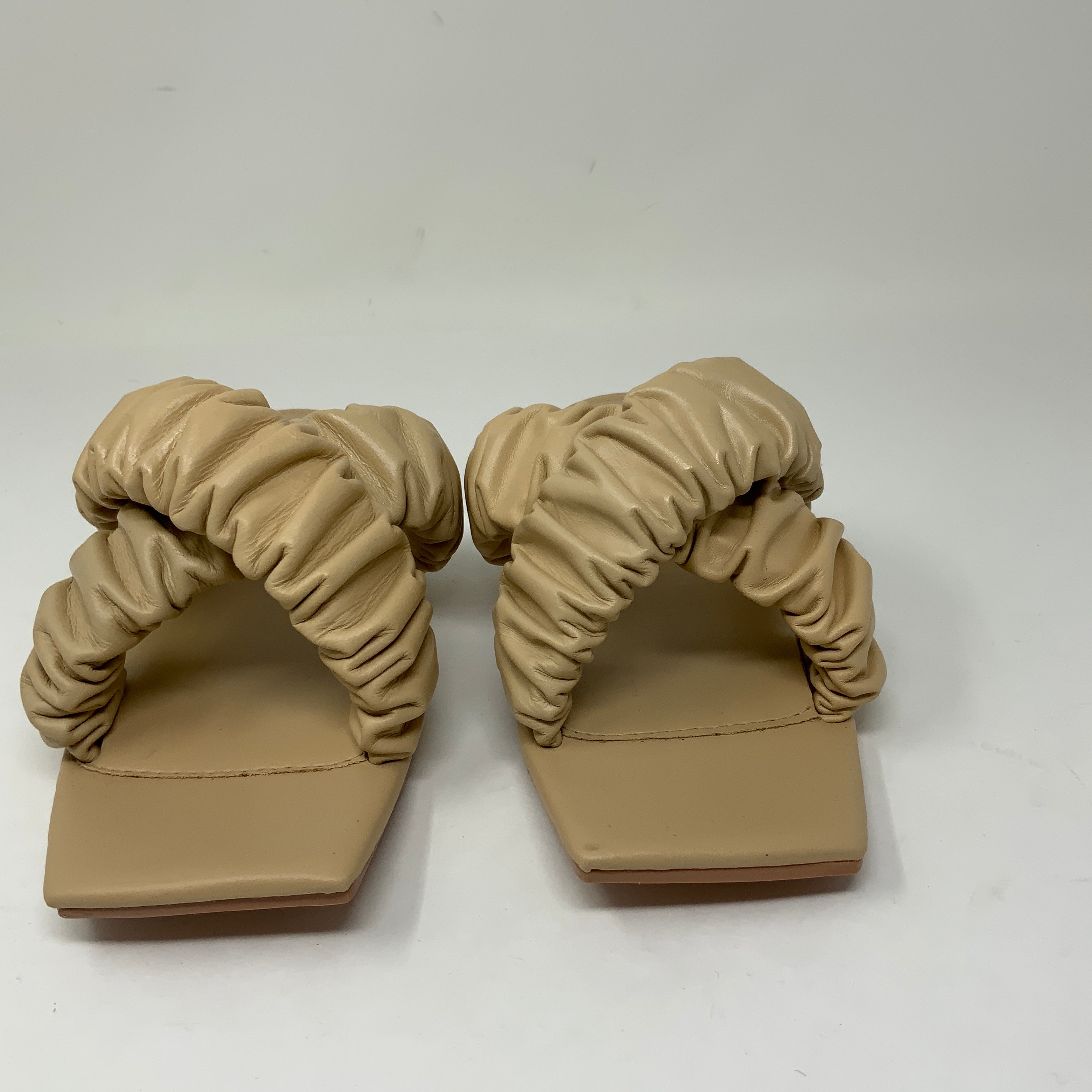 NEW PrettyLittleThing Faux Vegan Leather Square Toe Twin Ruched Strap Sandals 7