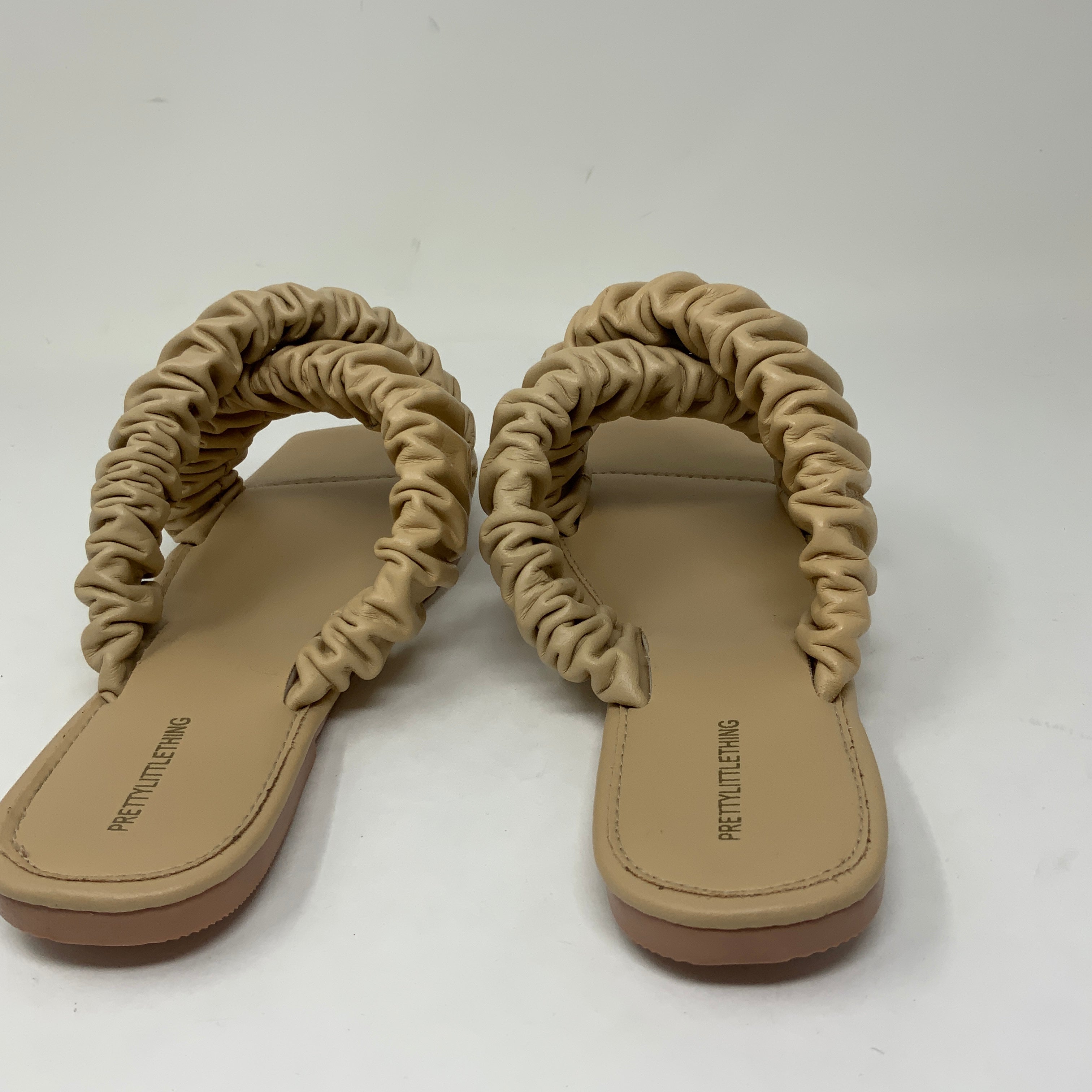 NEW PrettyLittleThing Faux Vegan Leather Square Toe Twin Ruched Strap Sandals 7