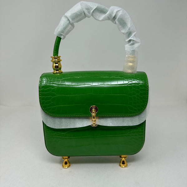 NEW Charles & Keith Meriah Croc Embossed Faux Leather Top Handle Bag Purse Green