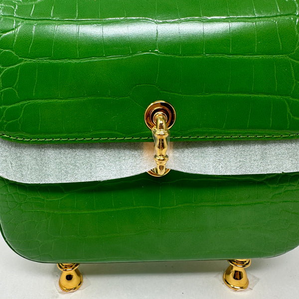 NEW Charles & Keith Meriah Croc Embossed Faux Leather Top Handle Bag Purse Green