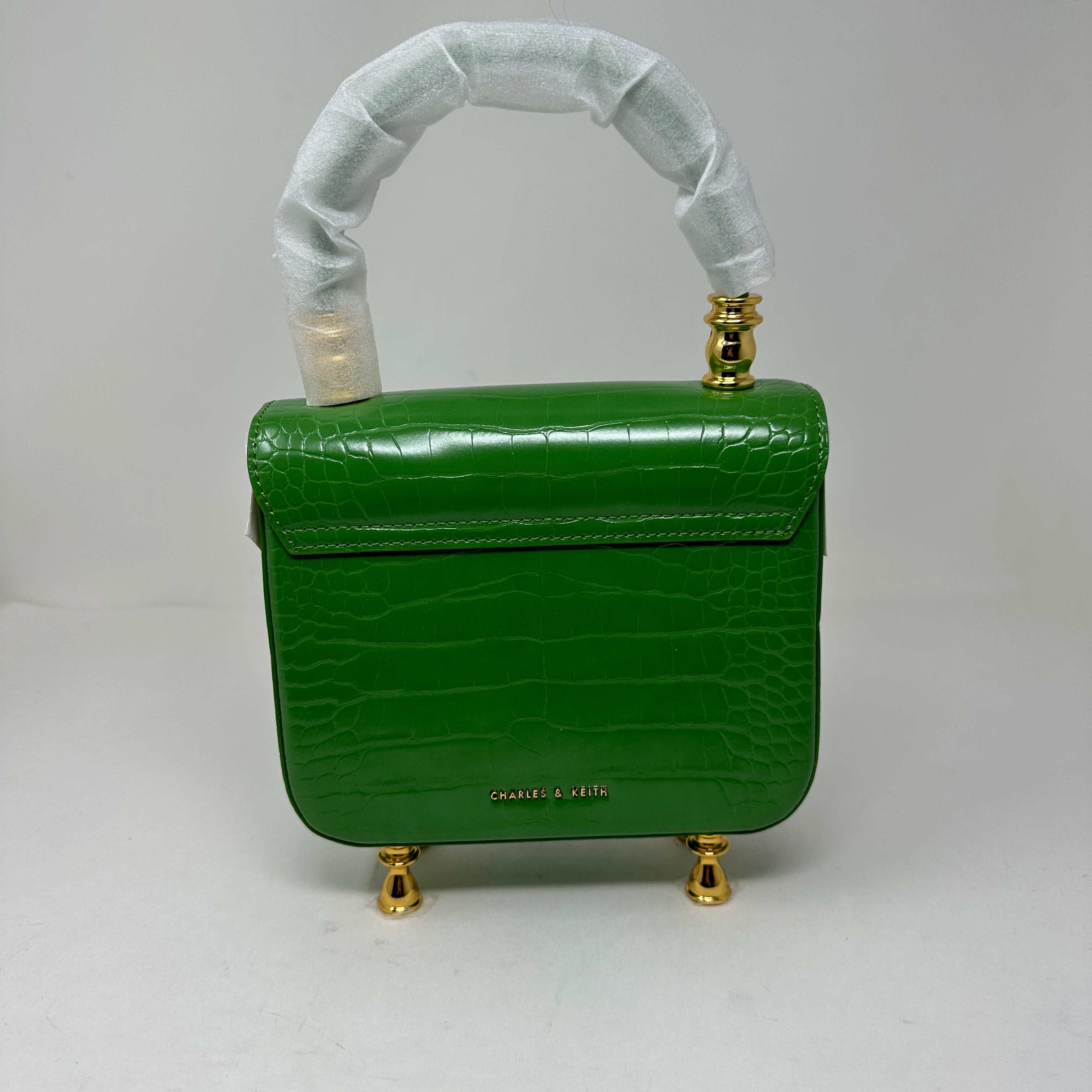 NEW Charles & Keith Meriah Croc Embossed Faux Leather Top Handle Bag Purse Green