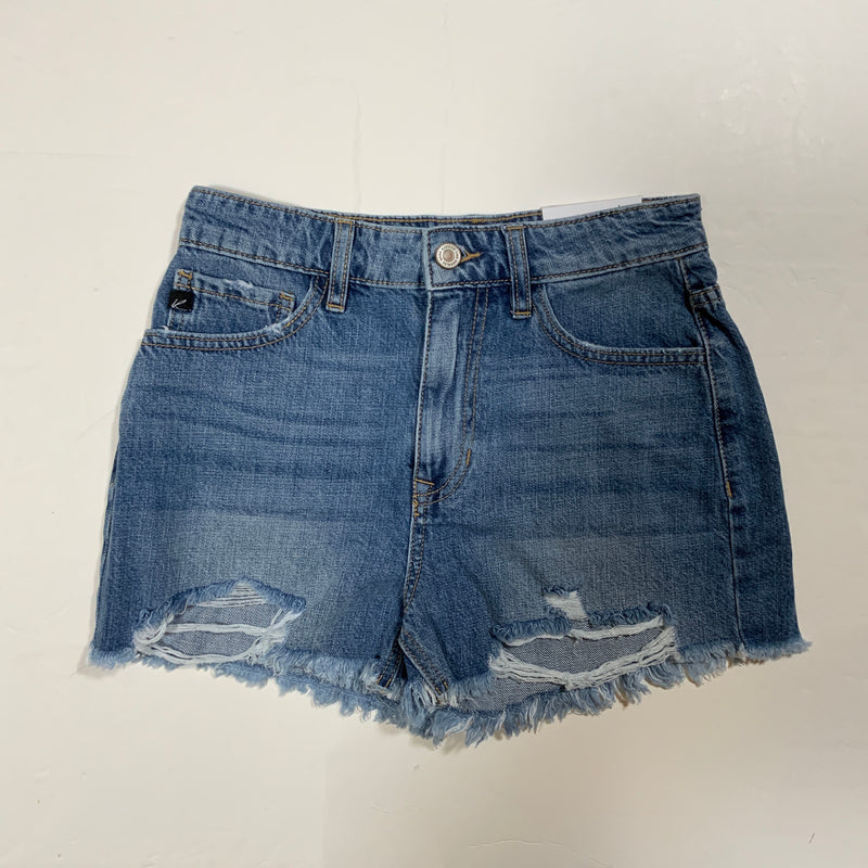 NEW KanCan Ivanna Ultra High Rise Mom Distressed Cotton Mini Jean Shorts 24