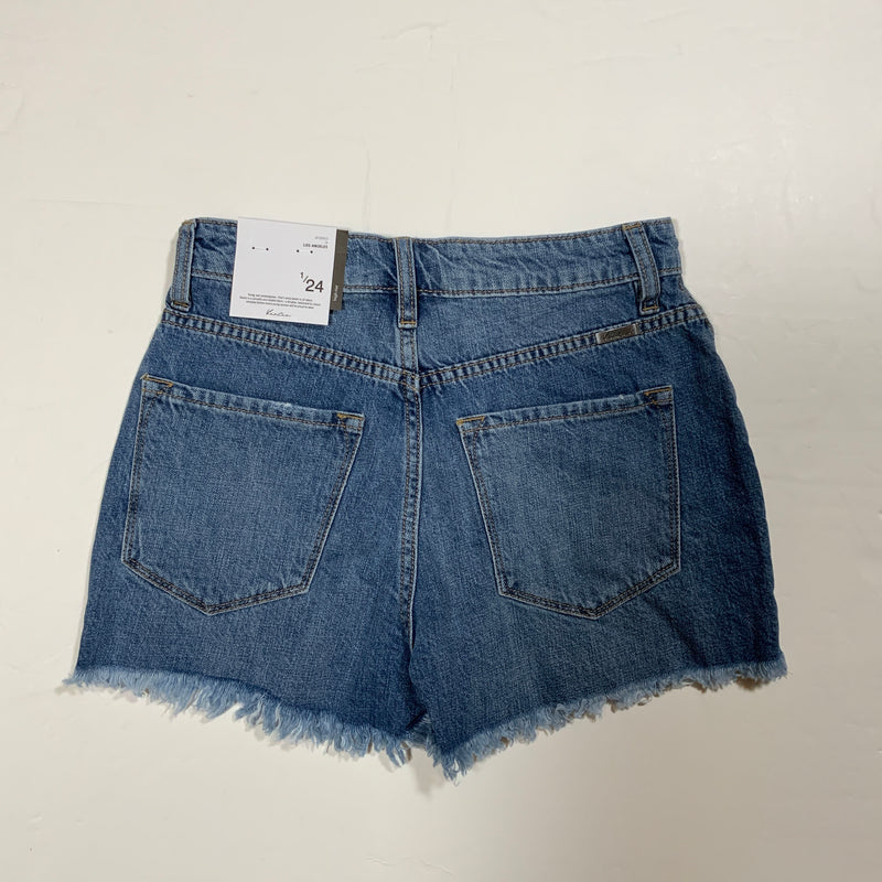 NEW KanCan Ivanna Ultra High Rise Mom Distressed Cotton Mini Jean Shorts 24