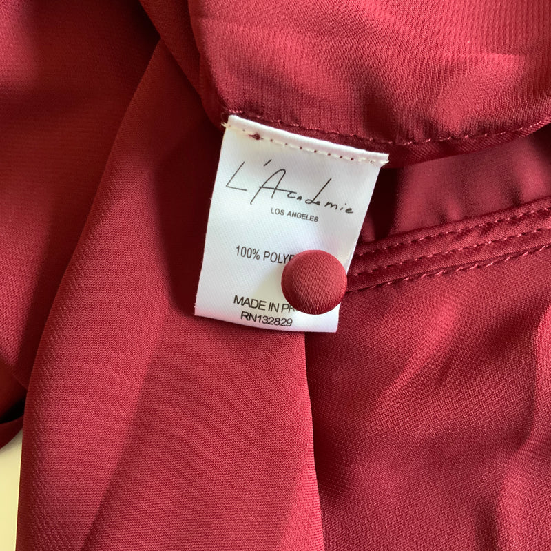 NEW L'Academie The Long Sleeve Wrap Satin Blouse Shirt Cabernet Red Medium