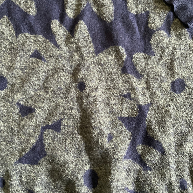 NEW DKNY Blue Gray Wool Linen Stretch Knit Flower Print Pullover Sweater Dress