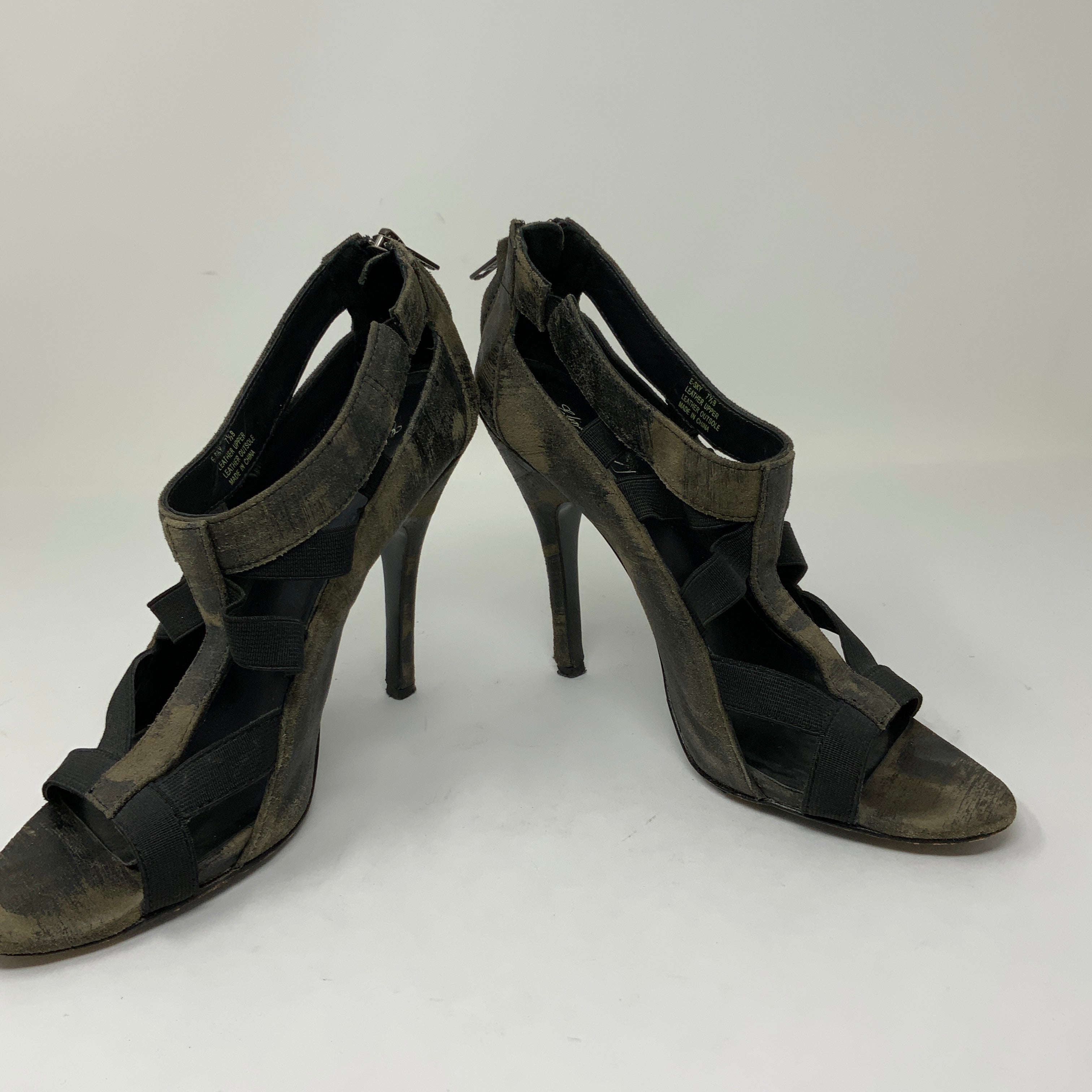 Elizabeth And James Leather Stretch Panel Open Toe Stiletto Sandals High Heels