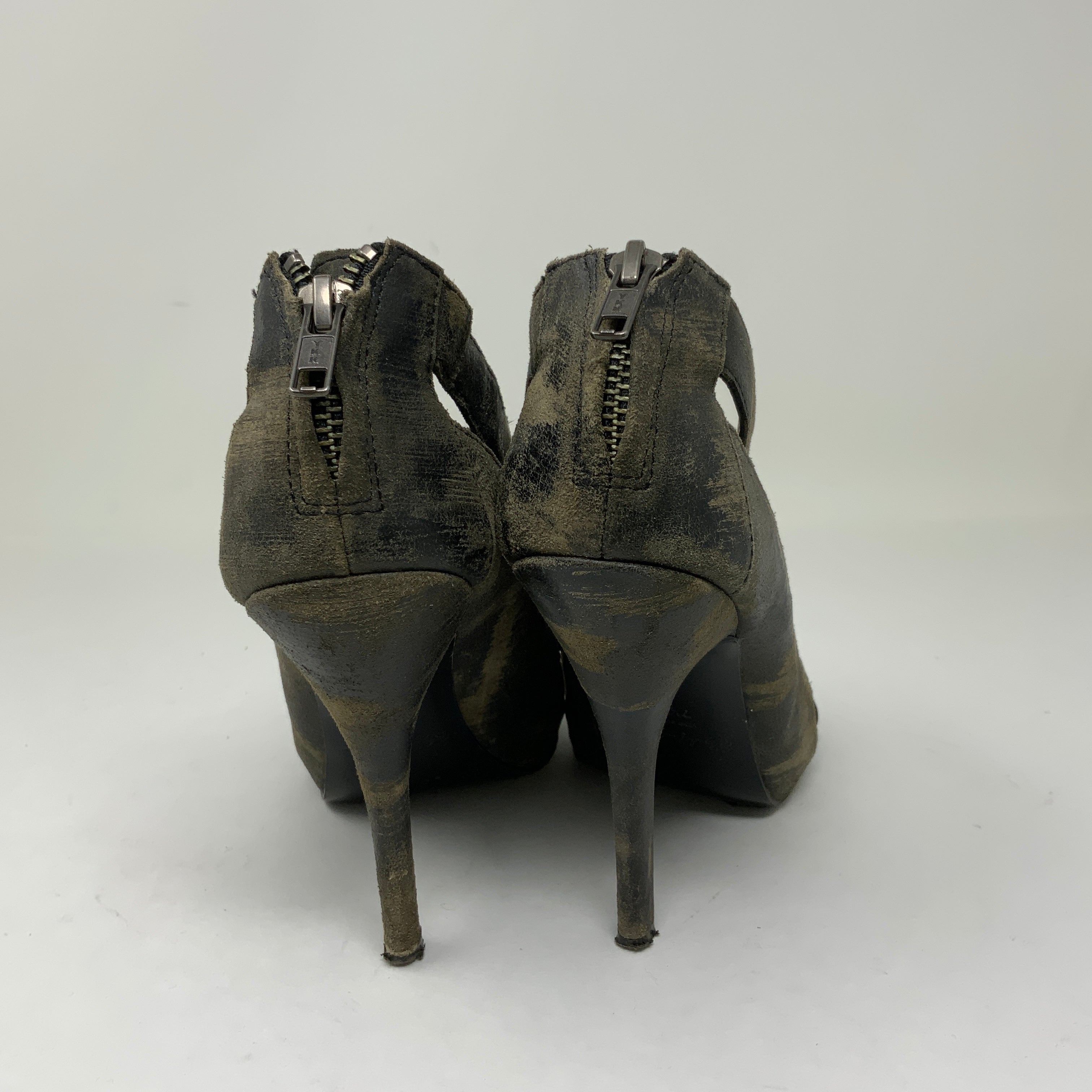 Elizabeth And James Leather Stretch Panel Open Toe Stiletto Sandals High Heels