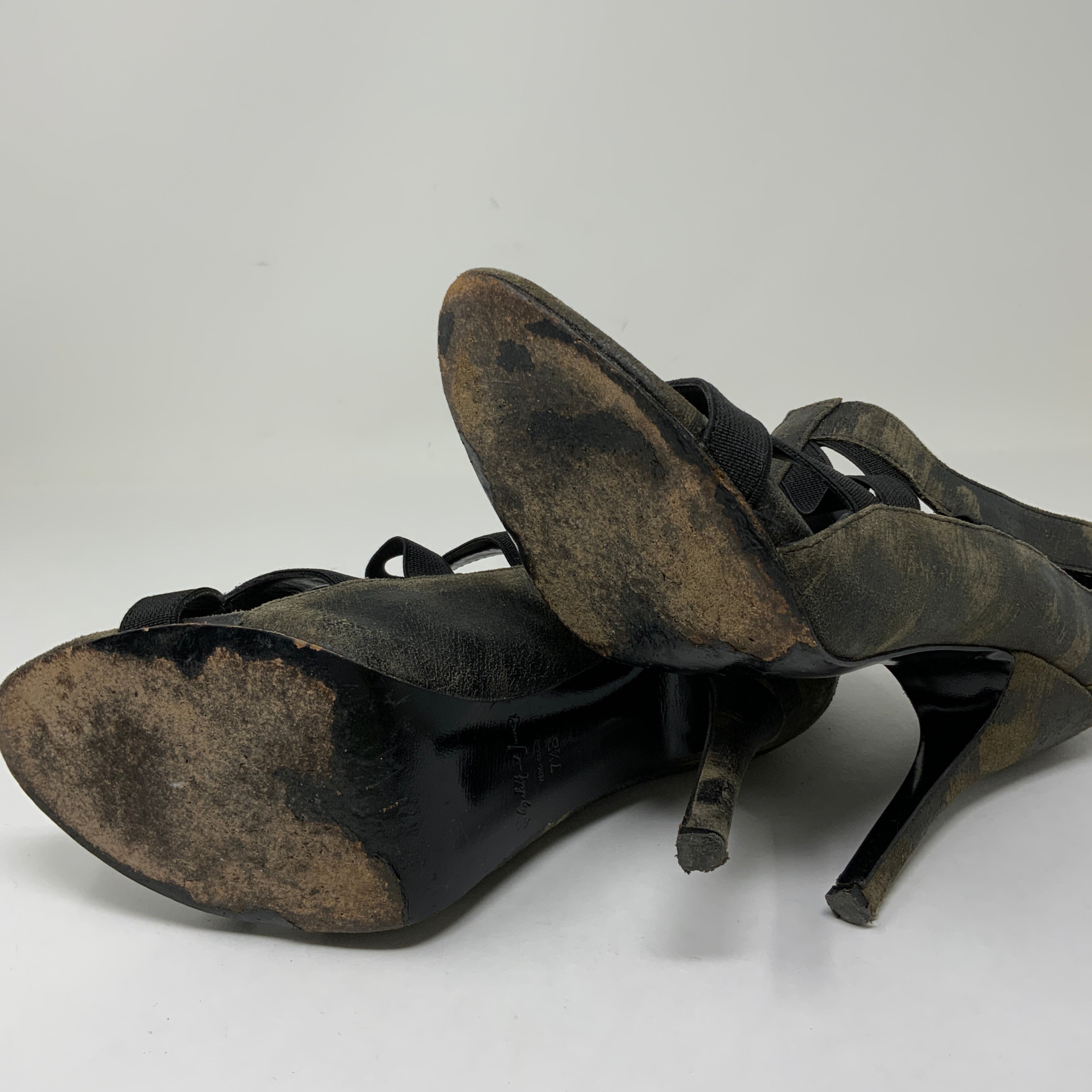 Elizabeth And James Leather Stretch Panel Open Toe Stiletto Sandals High Heels