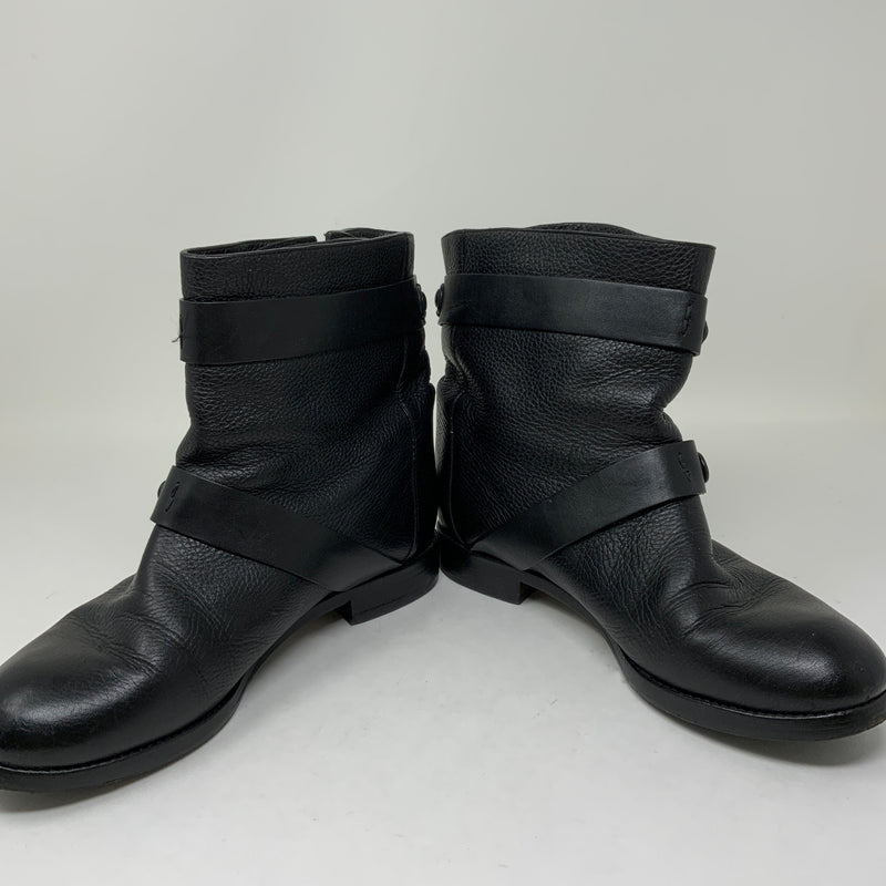 Chloe Double Buckle Strap Grain Leather Short Calf Moto Booties Boots Shoes 7.5