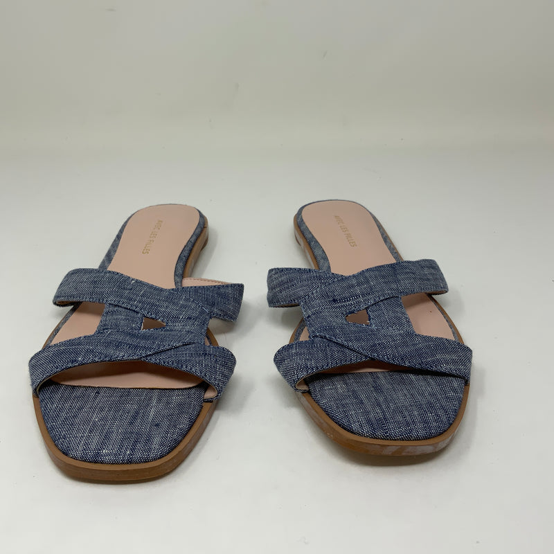 Avec Les Filles Blaye Cotton Denim Fabric Flat Slip On Open Toe Sandals Shoes