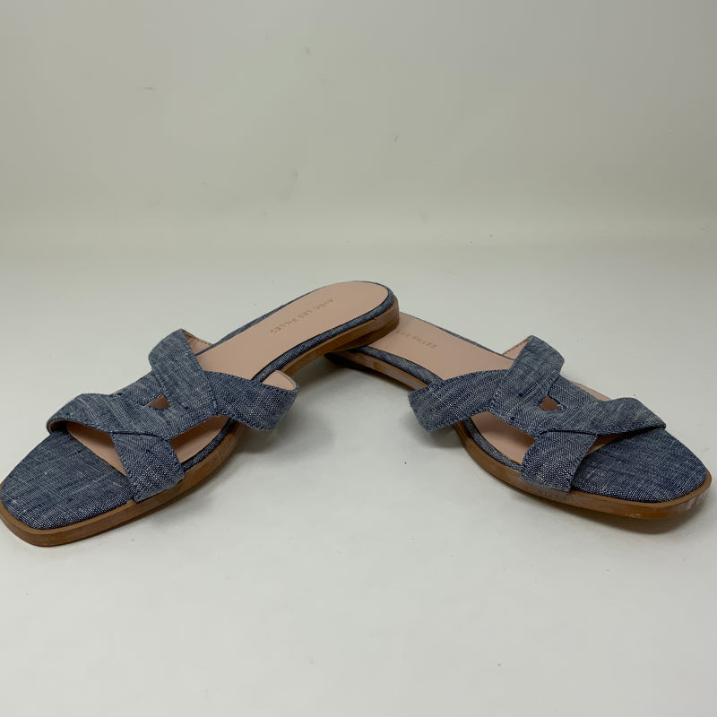 Avec Les Filles Blaye Cotton Denim Fabric Flat Slip On Open Toe Sandals Shoes