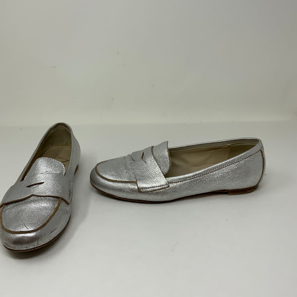 AGL Penny Loafer Flat Slip On Silver Metallic Leather Shoes 5.5