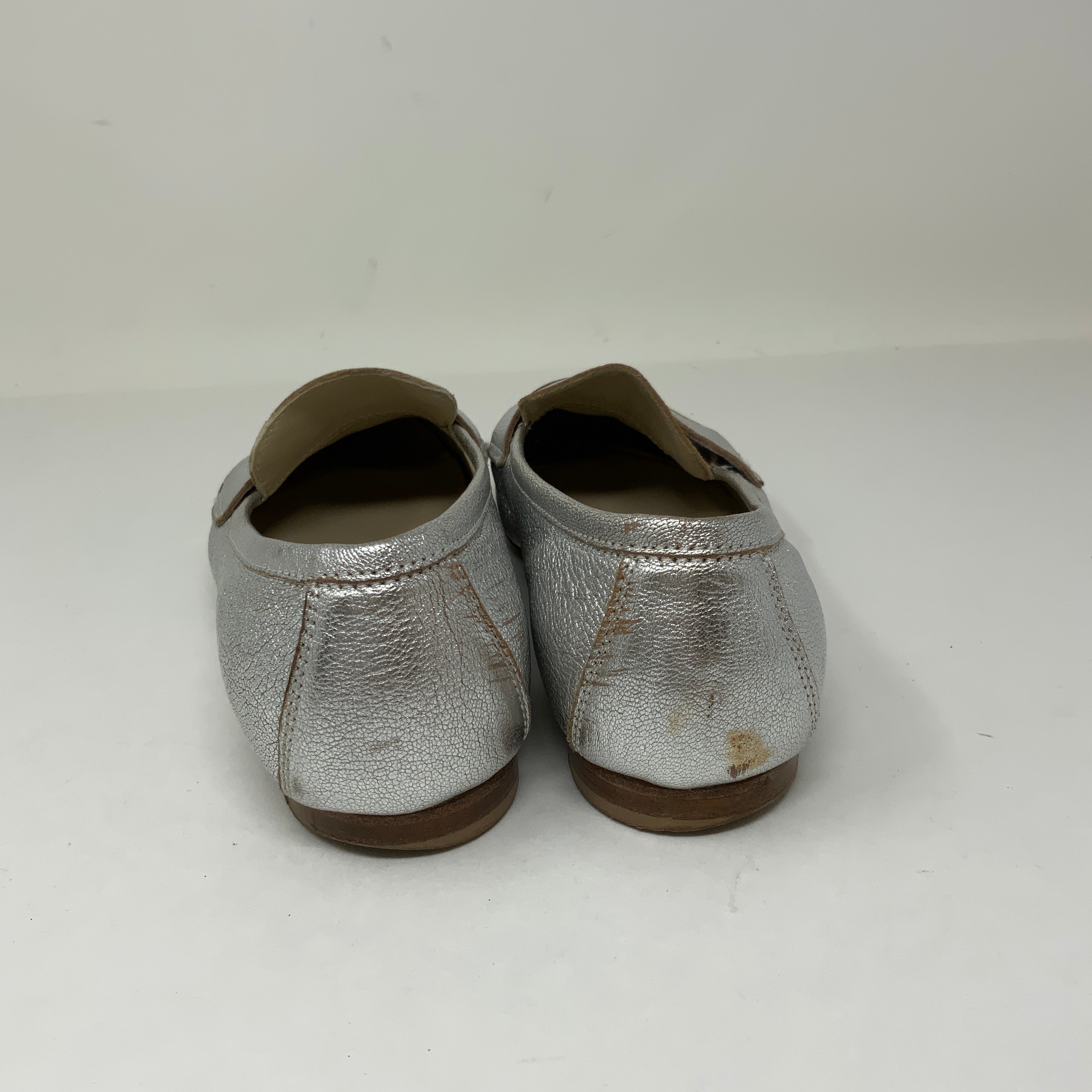 AGL Penny Loafer Flat Slip On Silver Metallic Leather Shoes 5.5