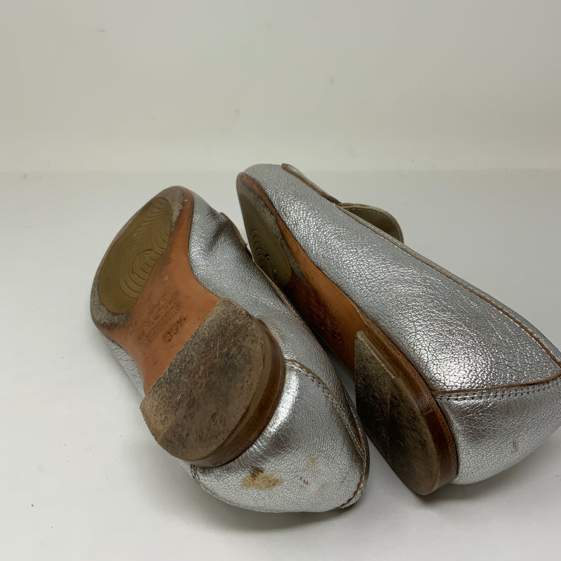 AGL Penny Loafer Flat Slip On Silver Metallic Leather Shoes 5.5