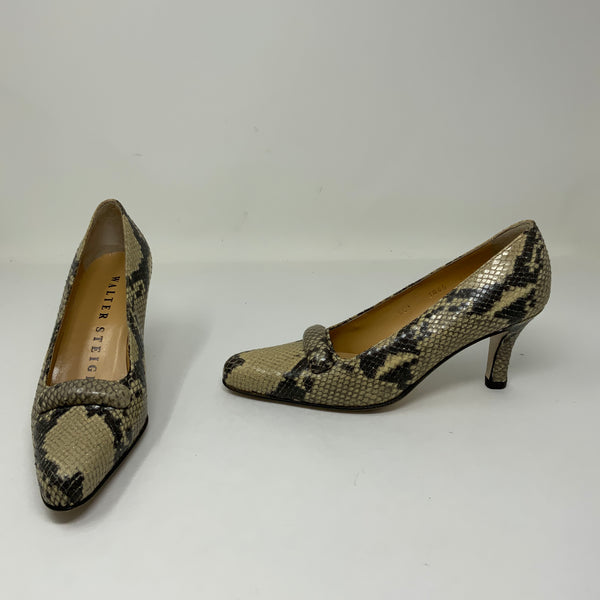 Walter Steiger Snake Python Leather Almond Toe Slip On Pumps High Heels Shoes 5