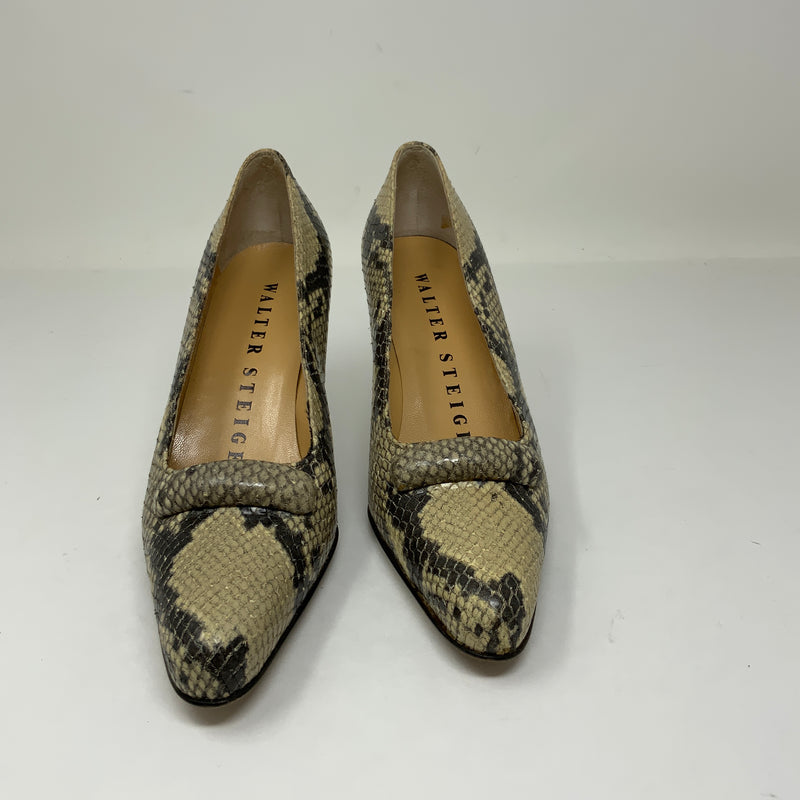 Walter Steiger Snake Python Leather Almond Toe Slip On Pumps High Heels Shoes 5