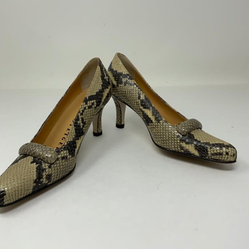 Walter Steiger Snake Python Leather Almond Toe Slip On Pumps High Heels Shoes 5