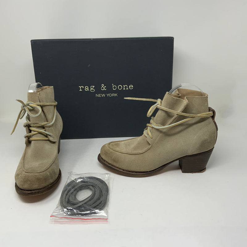 Rag & Bone Piper Suede Leather Lace Up Wood Stacked High Heels Booties Shoes 6