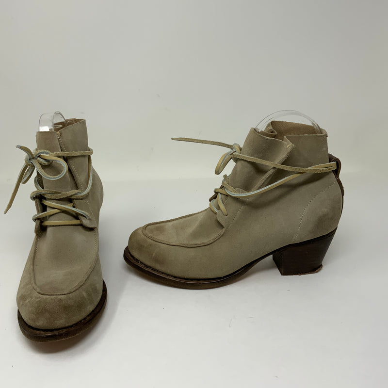 Rag & Bone Piper Suede Leather Lace Up Wood Stacked High Heels Booties Shoes 6