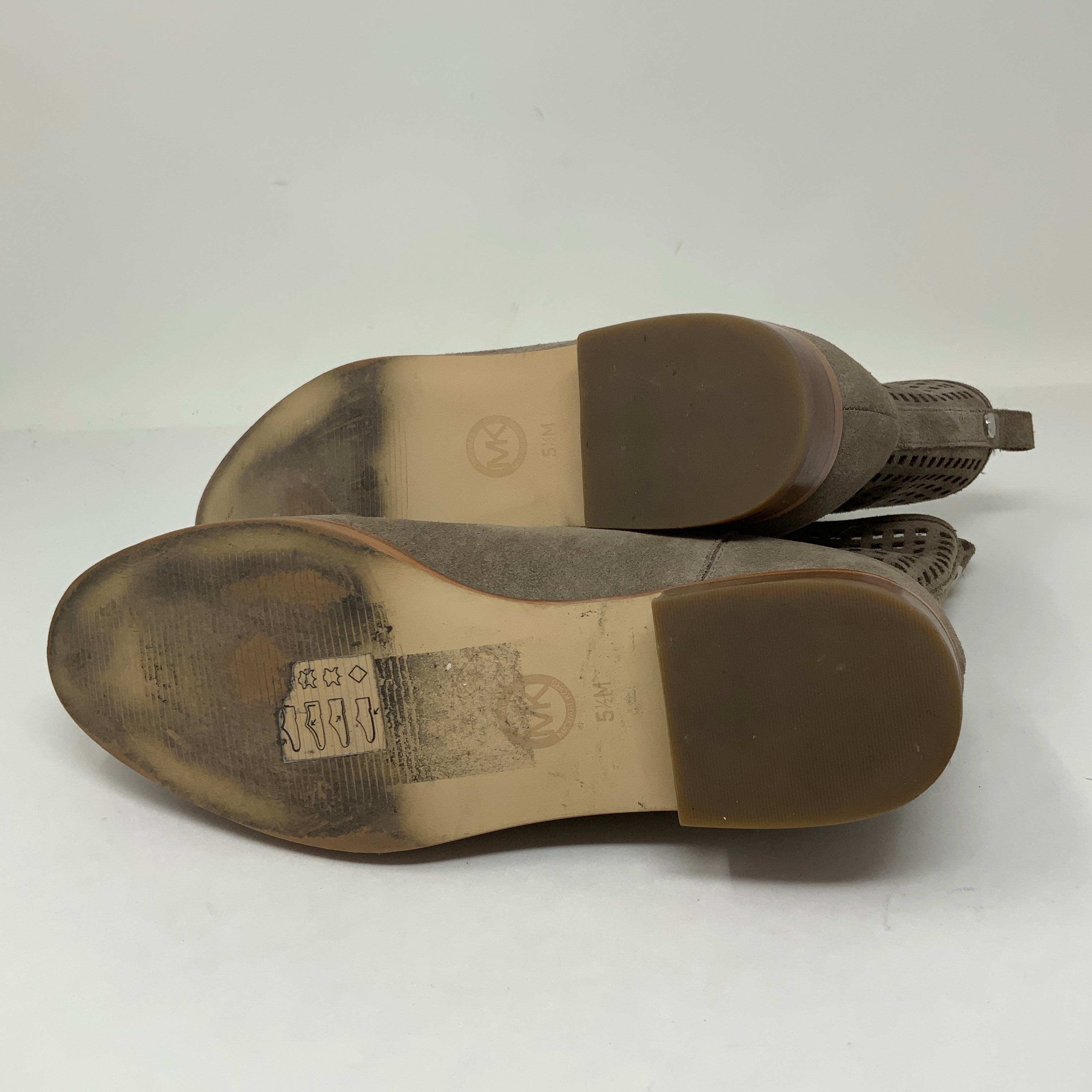 Michael Kors Graham Suede Leather Perforated Cut Out Ankle Boot Dark Cement 5.5