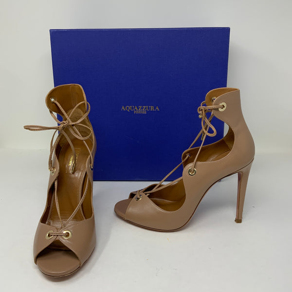 Aquazzura Tango 105 Sandal Leather Strappy High Heels Stilettos Shoes Biscotto