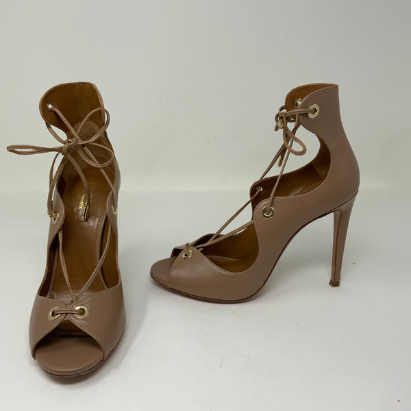 Aquazzura Tango 105 Sandal Leather Strappy High Heels Stilettos Shoes Biscotto