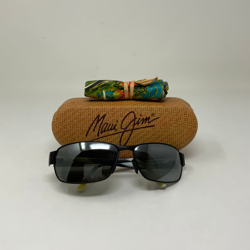 Maui Jim Black Coral Polarized Rectangle Gloss Black Thin Glass Sunglasses