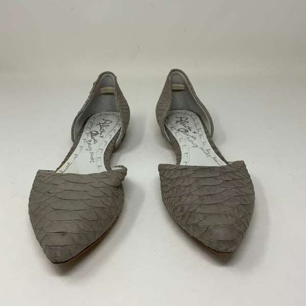 Alice + Olivia Hilary Snake Embossed Lambskin Leather d'Orsay Flats Shoes Gray