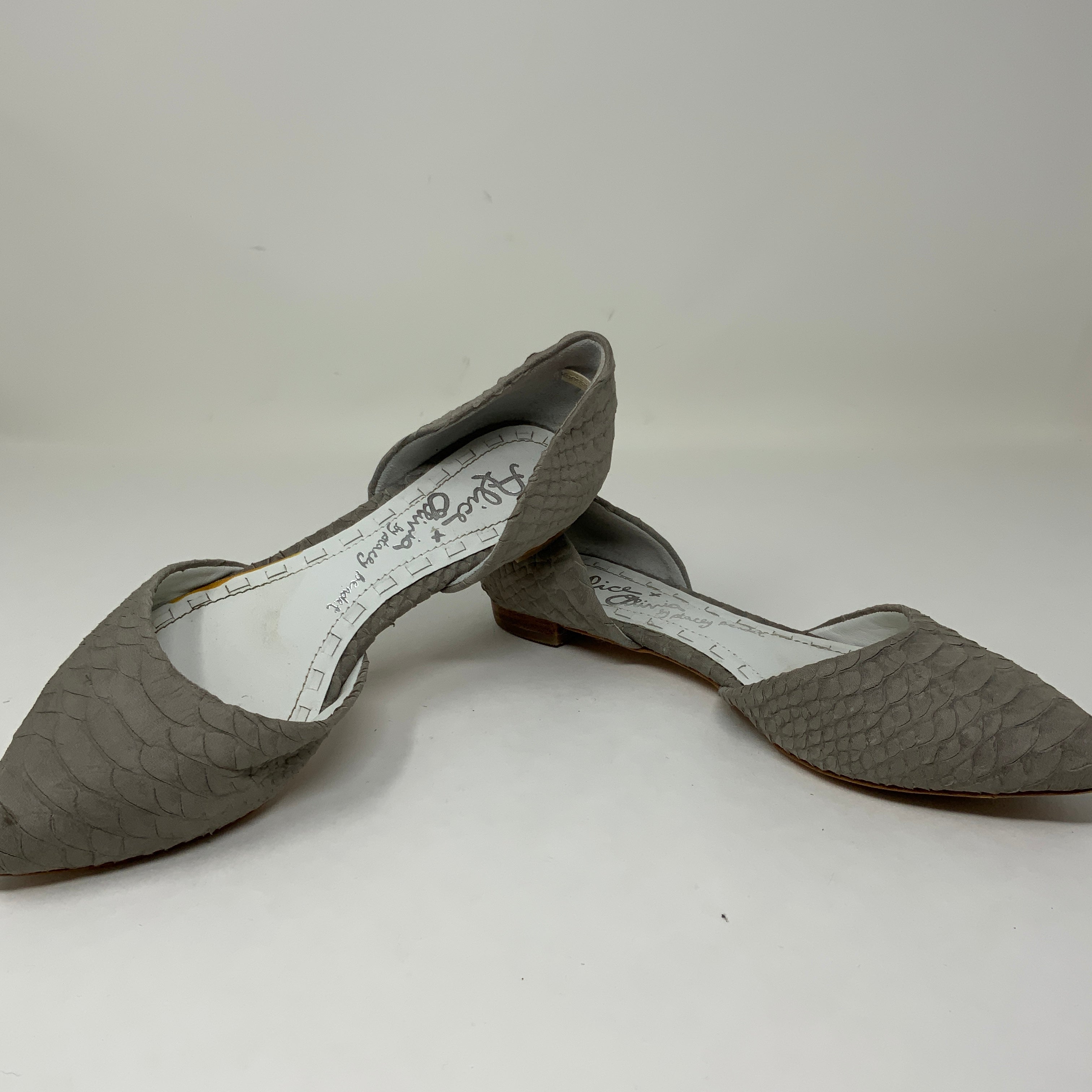 Alice + Olivia Hilary Snake Embossed Lambskin Leather d'Orsay Flats Shoes Gray