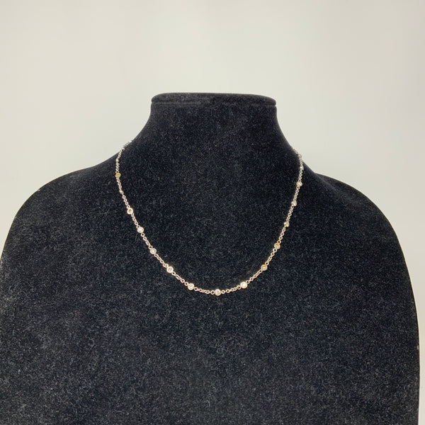 14k White Gold 2.43TCW Diamond Brilliant Cut Round Station Chain Fine Necklace