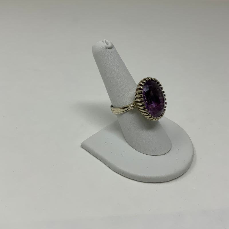 Vintage Genuine Amethyst Purple Stone 14k White Gold Oversize Cocktail Ring SZ 8