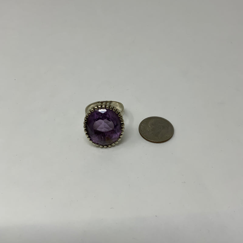 Vintage Genuine Amethyst Purple Stone 14k White Gold Oversize Cocktail Ring SZ 8