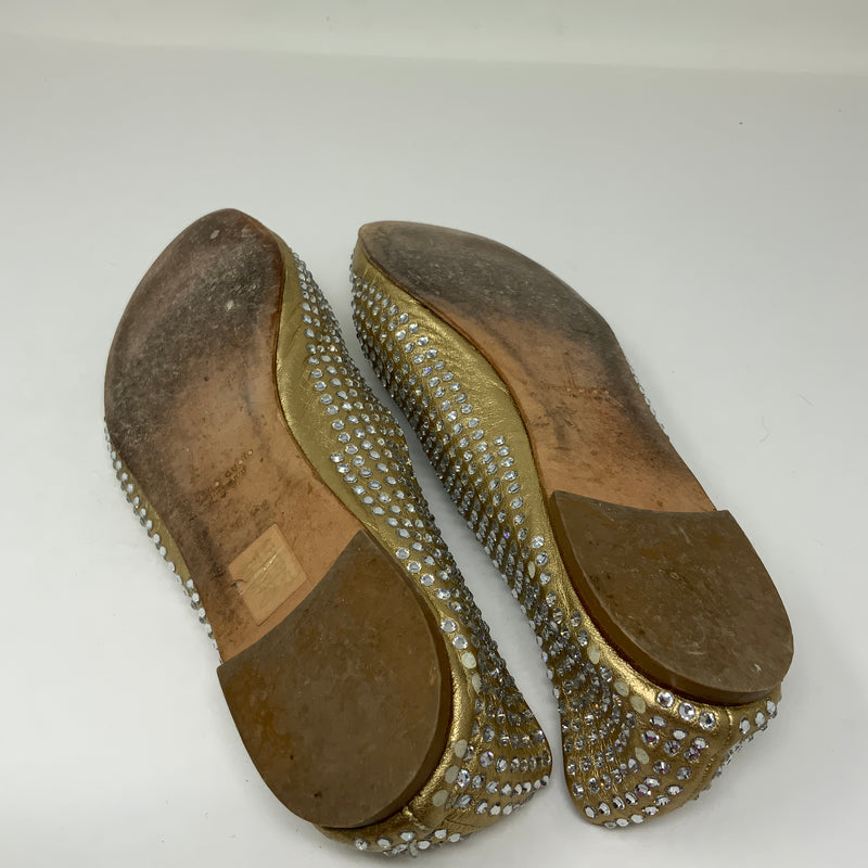 Giuseppe Zanotti Gold Leather Crystal Jewel Diamond Embellished Ballet Flat Shoe