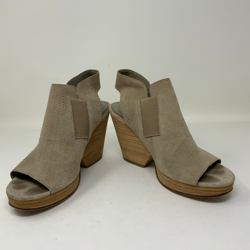 Eileen Fisher Plus Suede Woven Stacked Wooden Heel Slingback Platform Shoes Gray