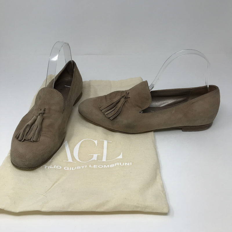 AGL Women's Kidskin Suede Tassel Flat Slip On Loafers Smoking Shoes 9.5