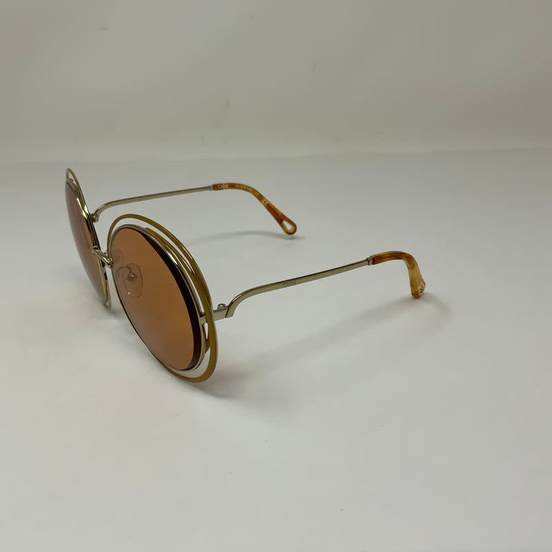 Chloe CE155S Oversize Dramatic Geometric Gold Round Frame Sunglasses